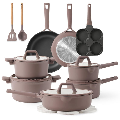 CAROTE 19pcs pots and pans set assembly view for versatile home cooking.