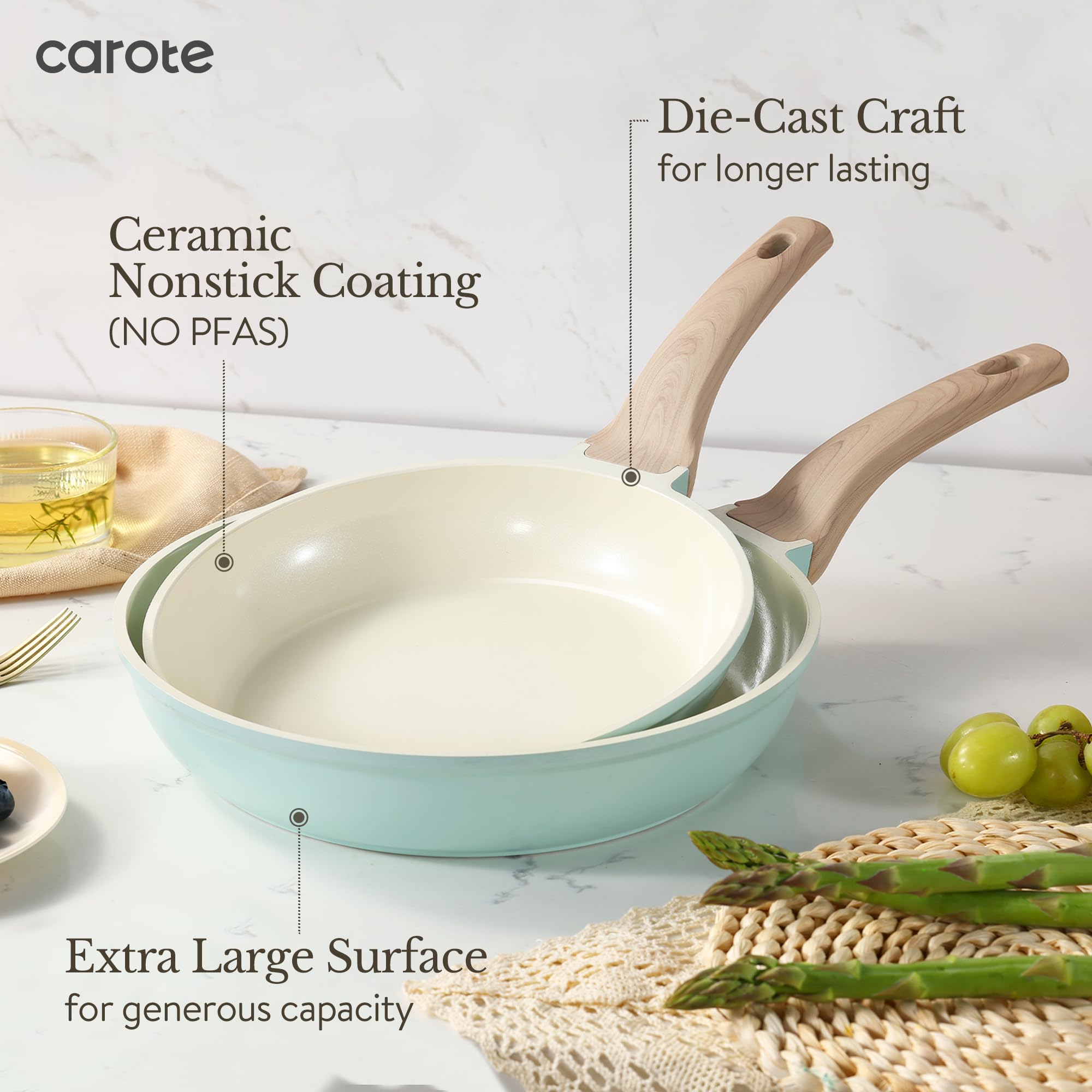 CAROTE 2-quart saucepan with lid for precise simmering and toss-free stirring.