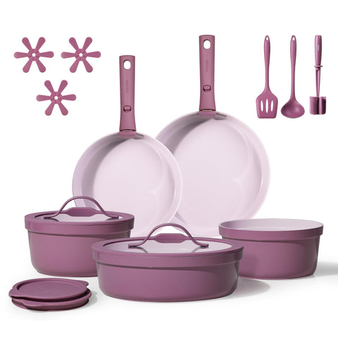 CAROTE 21pcs ceramic cookware set unboxing showing complete kit for versatile home cooking.