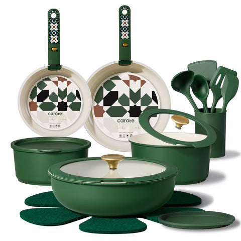CAROTE 21-piece ceramic cookware set with versatile nonstick coating for easy meal prep