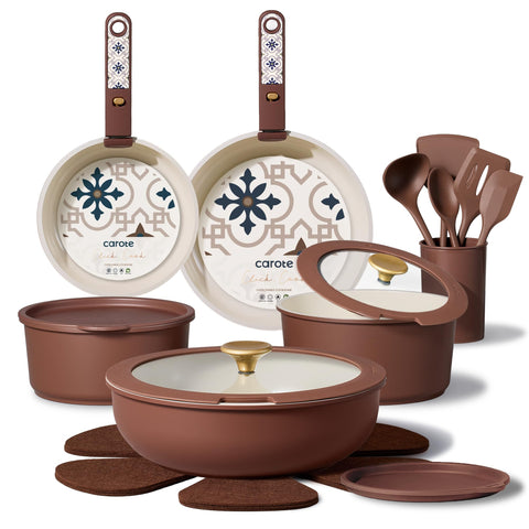 CAROTE 21Pcs ceramic cookware set on induction stove with even heating