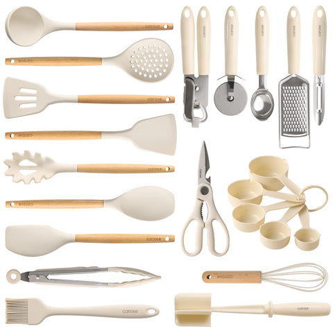CAROTE 22pc silicone utensils set with spatula—gentle on non-stick pans.