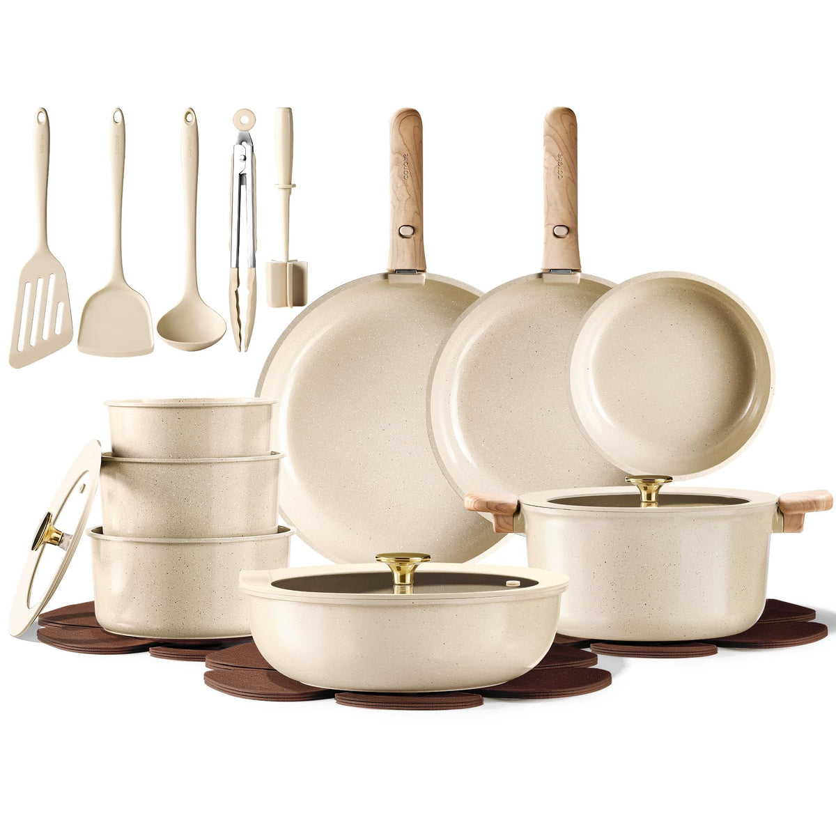 CAROTE 25pcs ceramic cookware set with removable handles for versatile kitchen use.