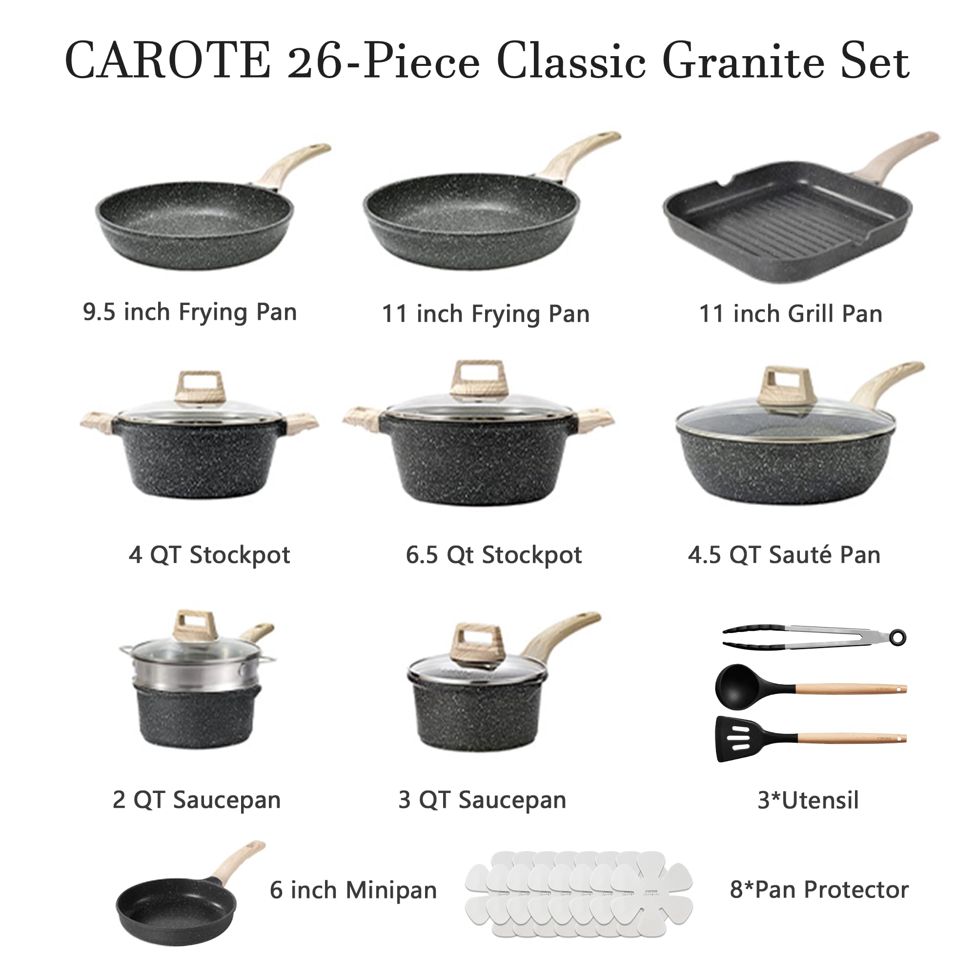 CAROTE induction-compatible cookware heats quickly and evenly on all cooktops.