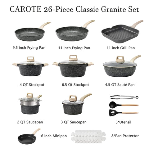 CAROTE induction-compatible cookware heats quickly and evenly on all cooktops.