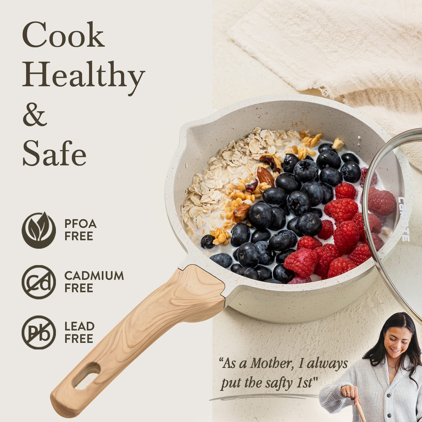 CAROTE 2Qt nonstick interior for easy cooking and cleanup