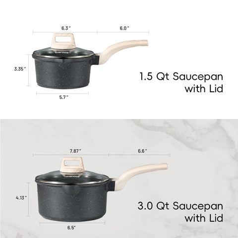 CAROTE 3.0qt saucepan with lid offering even heat on all stove types.