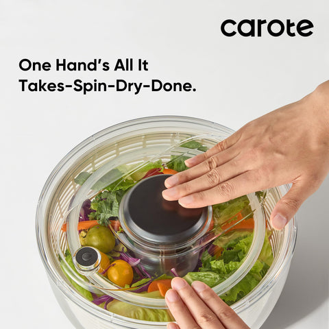 CAROTE 3.8qt salad spinner quick-brake mechanism for safe, splatter-free operation.