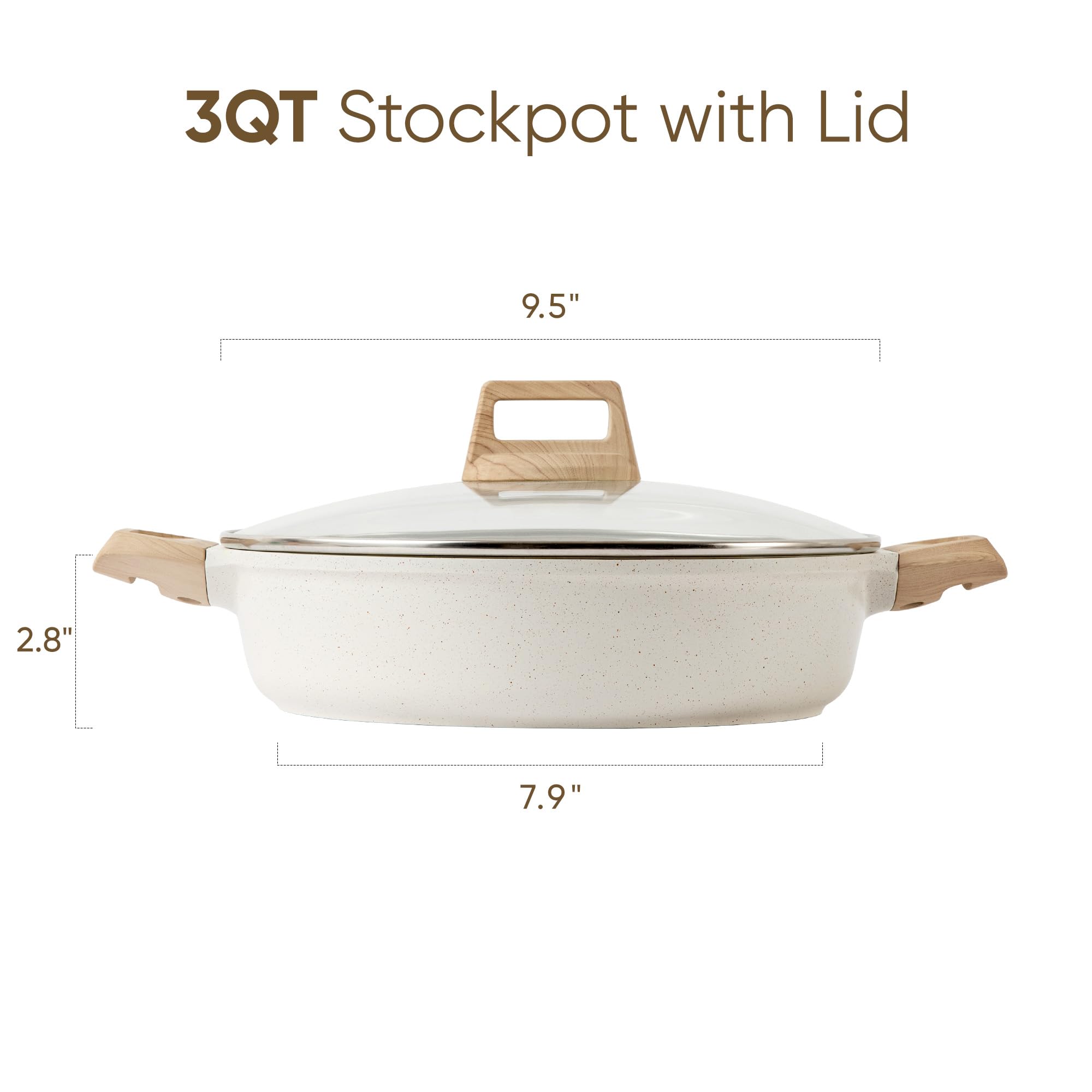 CAROTE 3 Qt nonstick stock pot interior — rivetless for effortless cleaning.