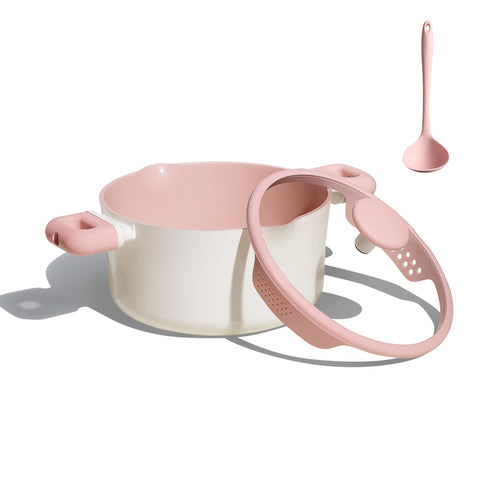 CAROTE 4QT nonstick stock pot with lid showing even heating for soups