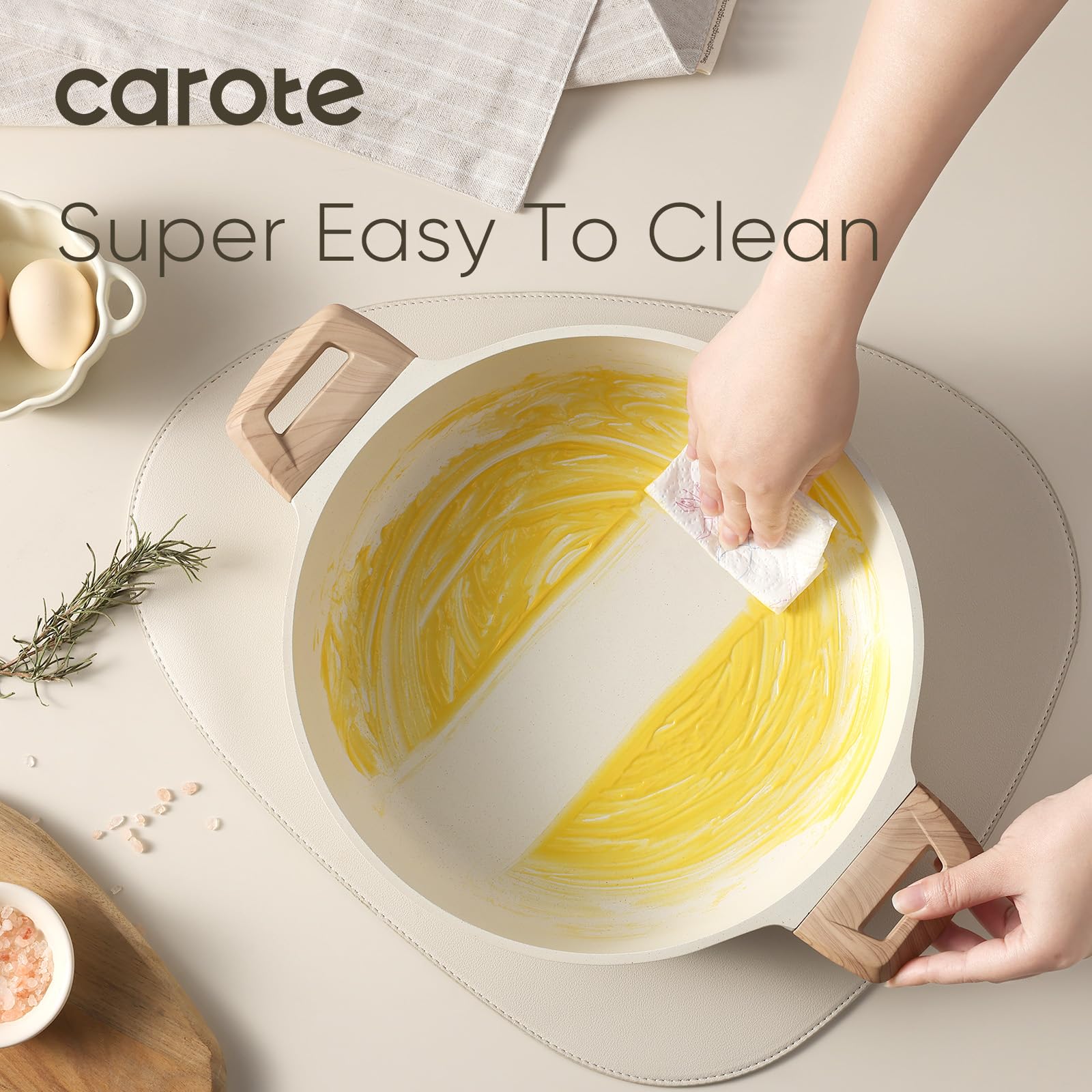 CAROTE 5mm nonstick coating — durable, deformation-resistant cooking surface.