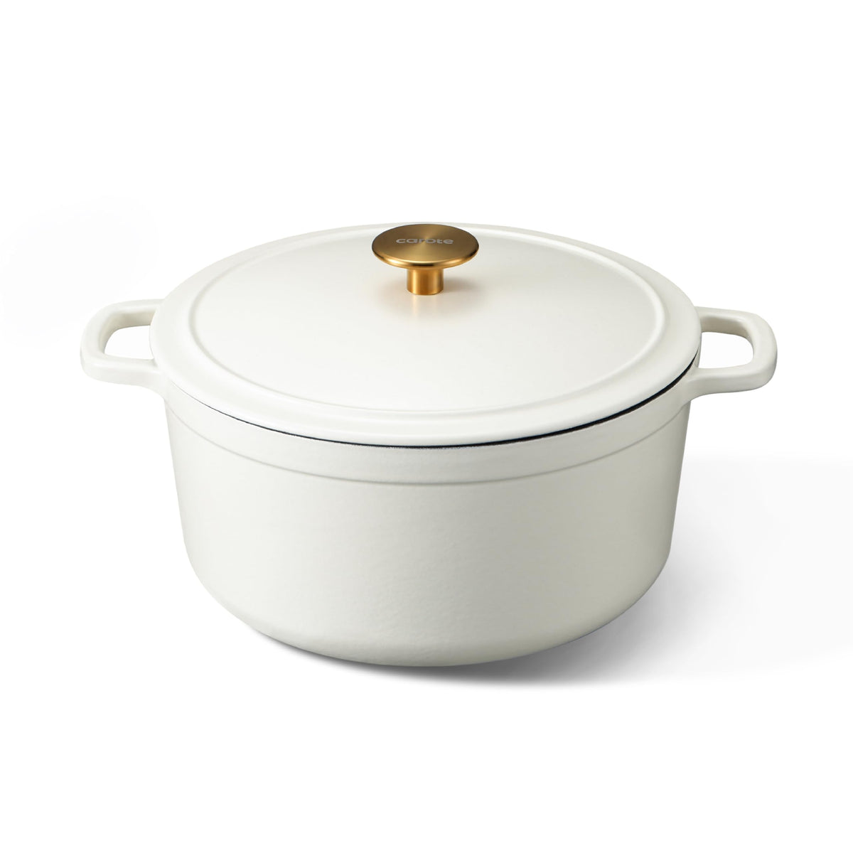 CAROTE 5QT enameled Dutch oven in cream white with dual handles for easy stove-to-table use.