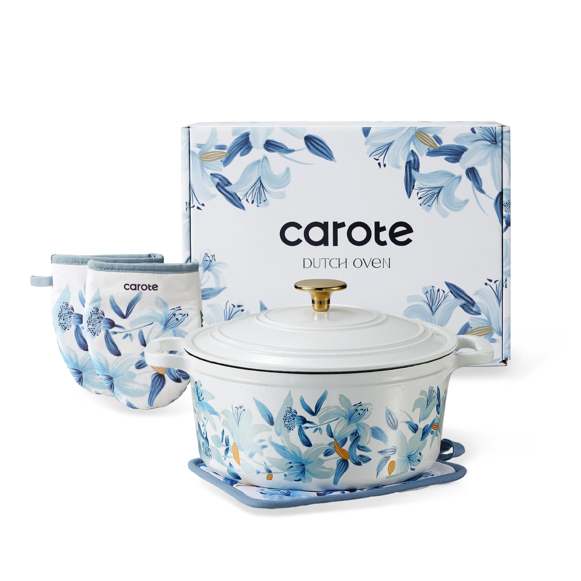 CAROTE 5 Qt floral enamel Dutch oven with lid delivers even heat