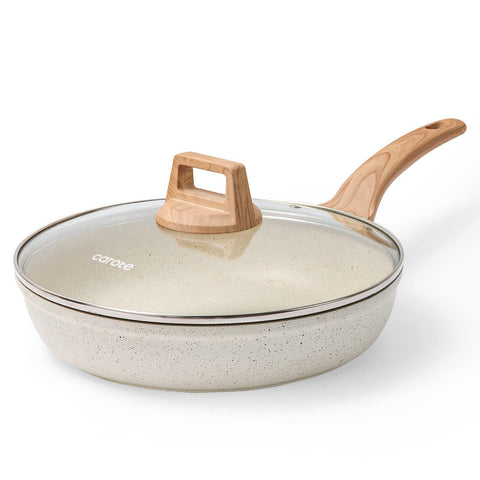 CAROTE 8-inch nonstick frying pan lid for mess-free cooking and heat control.