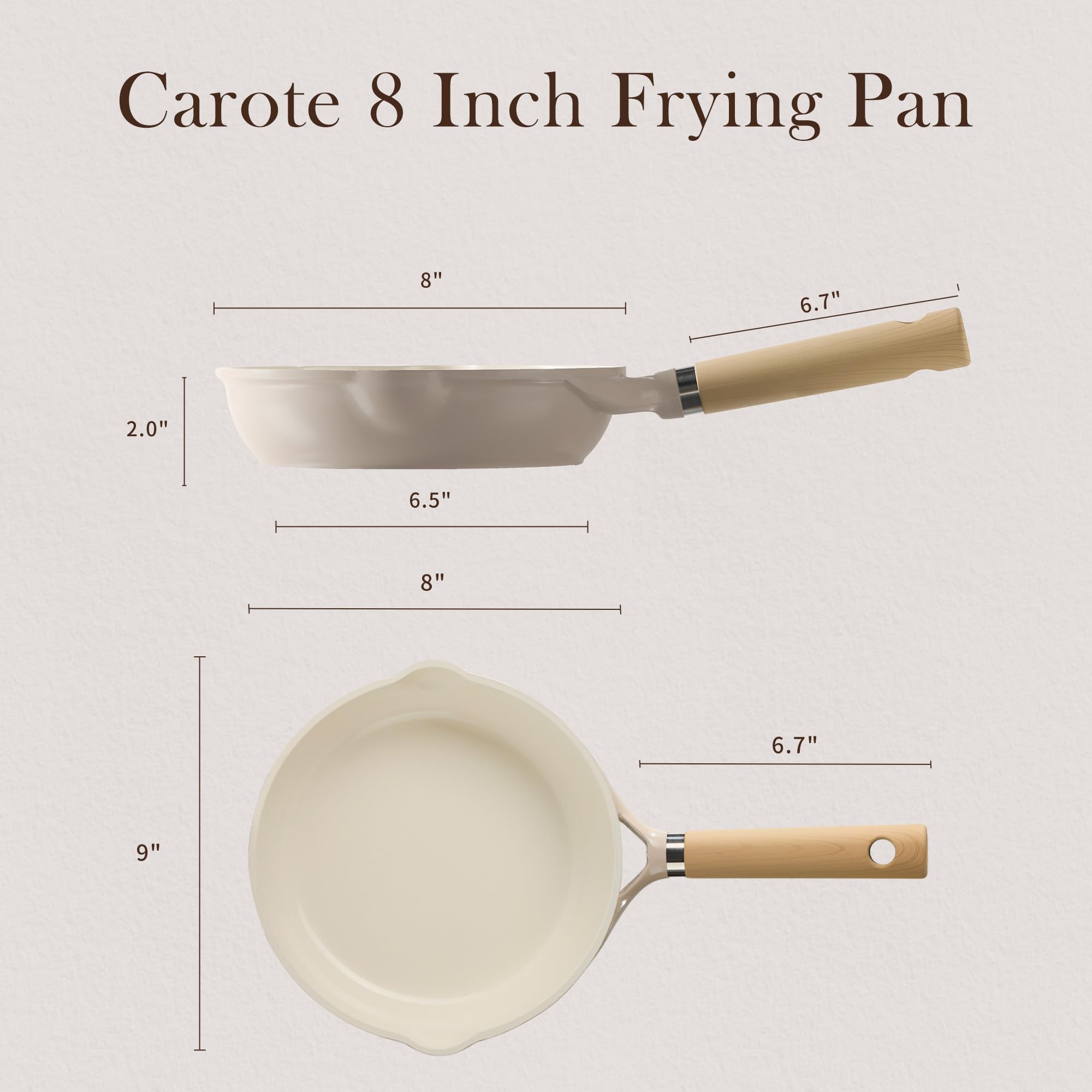 CAROTE handle closeup showing sturdy grip and durable coating for everyday frying.