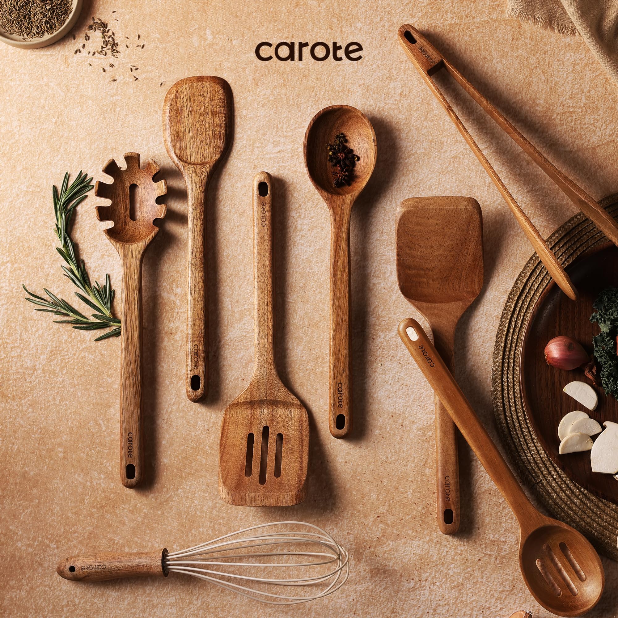 CAROTE acacia wood tongs; versatile for frying, turning, and serving.