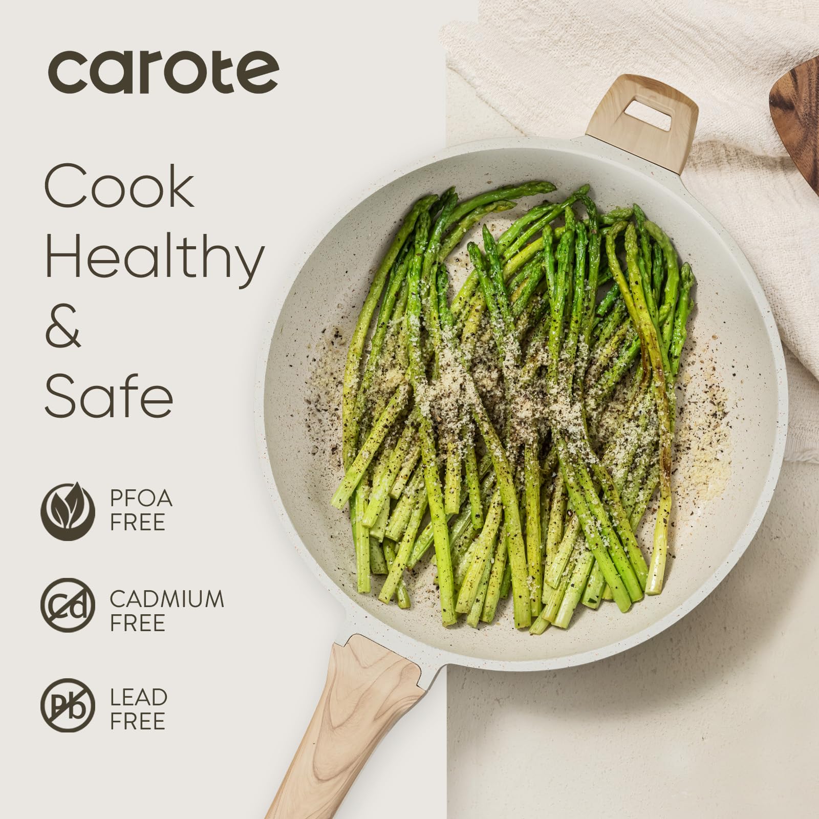 CAROTE heat-resistant bakelite handle stays cool during cooking and easy lifting