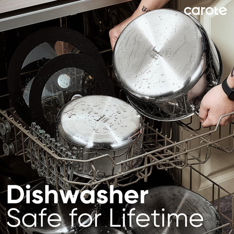 CAROTE black finish highlights sleek, durable stainless cookware.