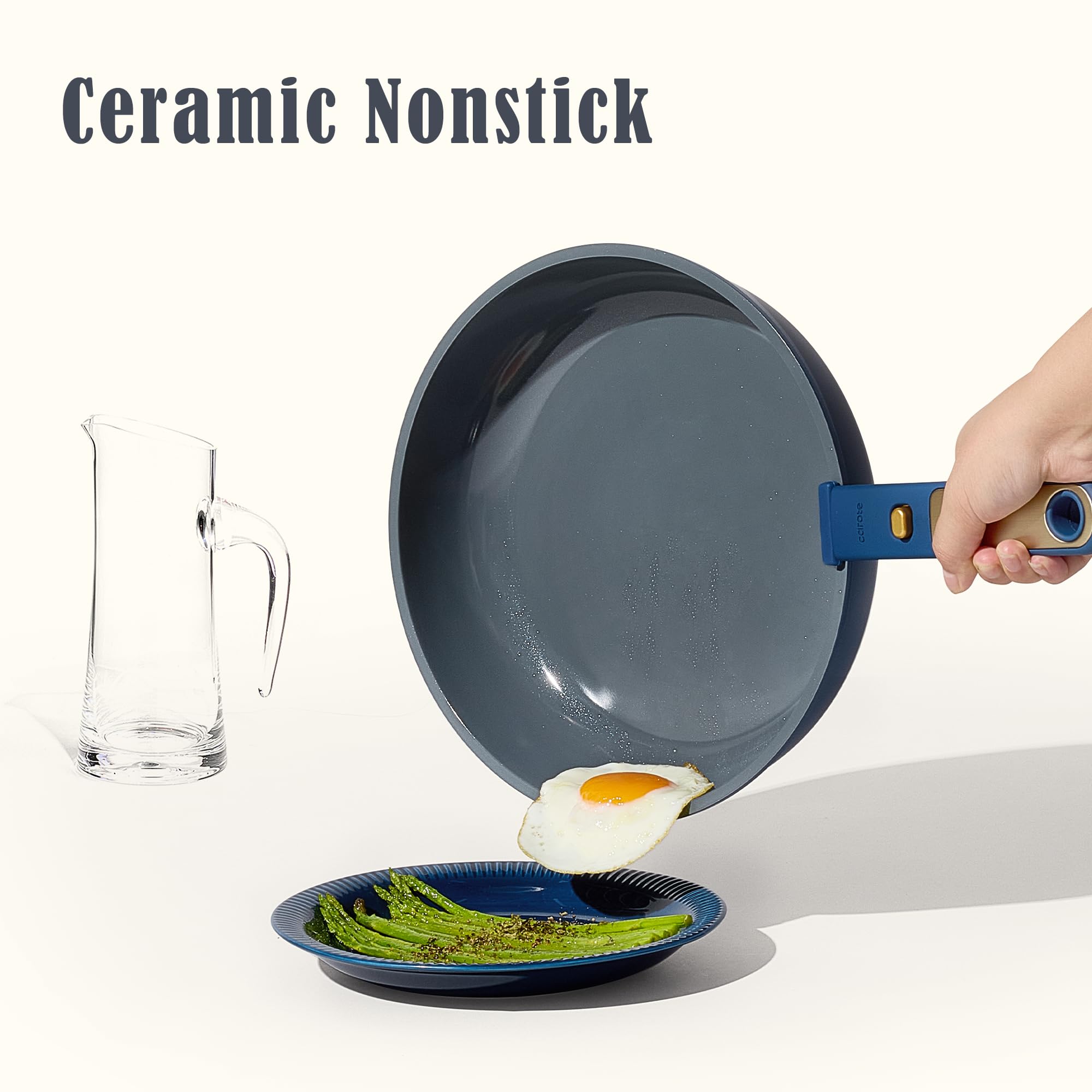 CAROTE Blue&Gold Ceramic 2qt Saucepan highlights even heating and simple cleanup
