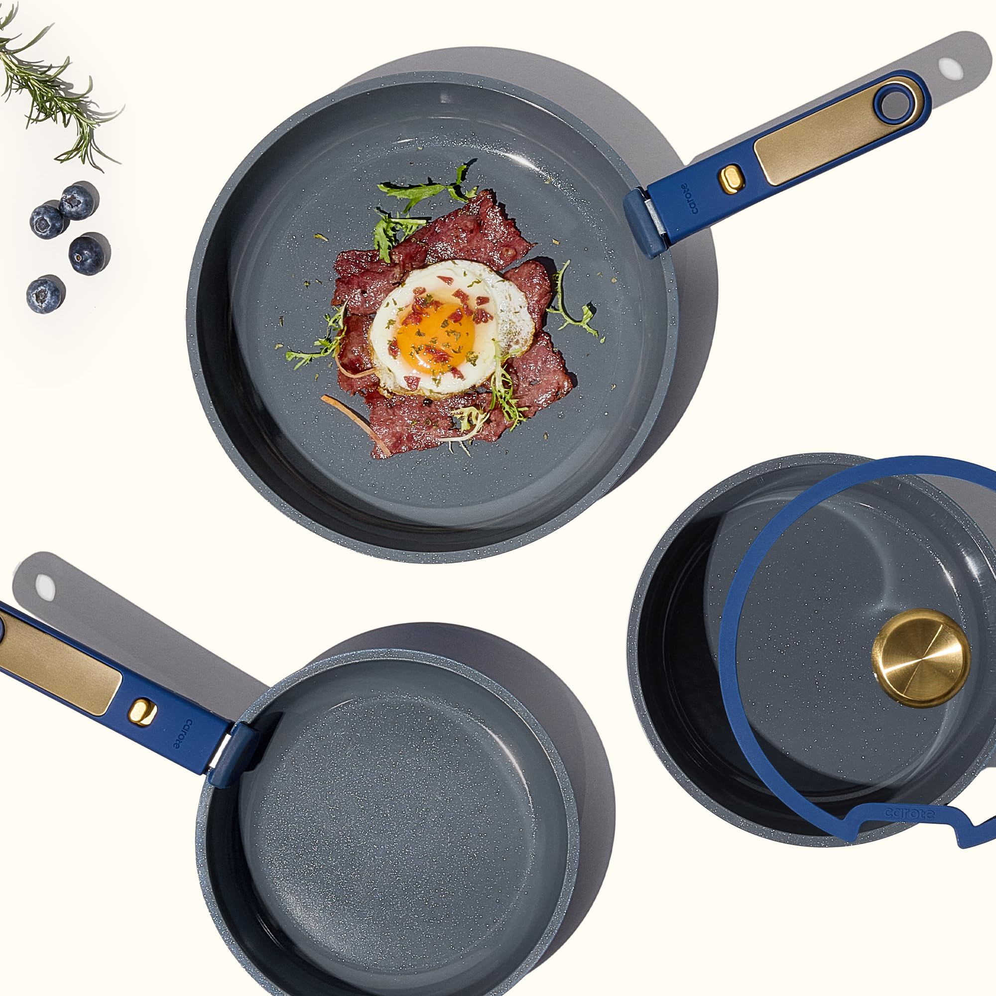 CAROTE Blue&Gold Ceramic 3.5qt Saute Pan ideal for searing and browning