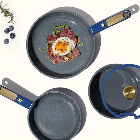 CAROTE Blue&Gold Ceramic 3.5qt Saute Pan ideal for searing and browning