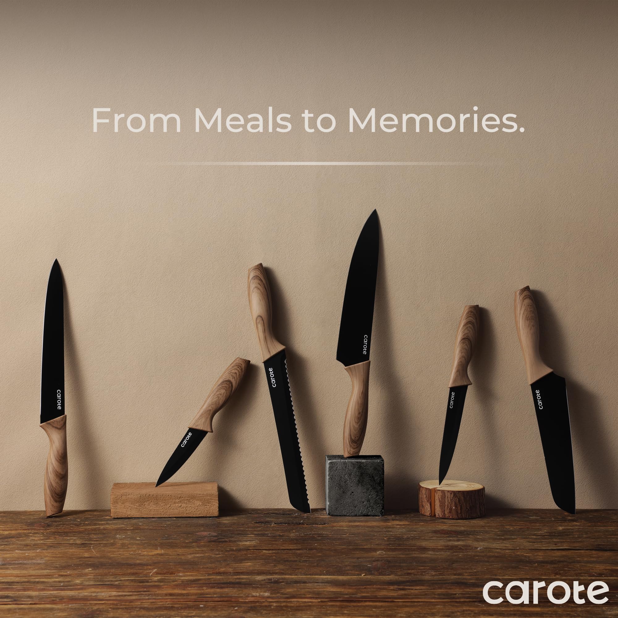 CAROTE camping-ready knife set with compact storage for on-the-go cooking.