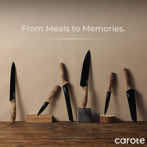 CAROTE camping-ready knife set with compact storage for on-the-go cooking.