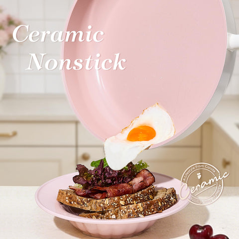 CAROTE 12-inch pink fry pan ready for searing and sautéing