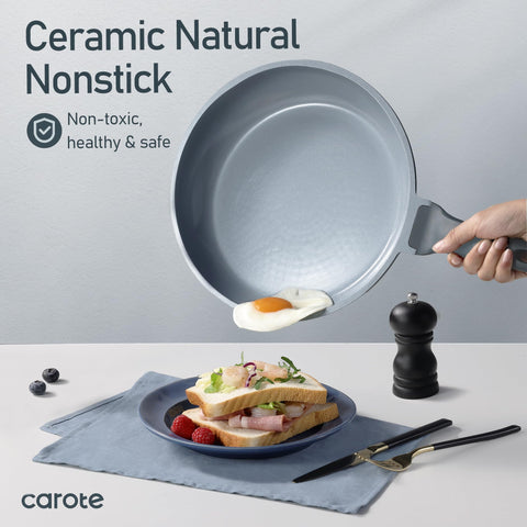 CAROTE 10in ceramic nonstick fry pan ideal for even browning.