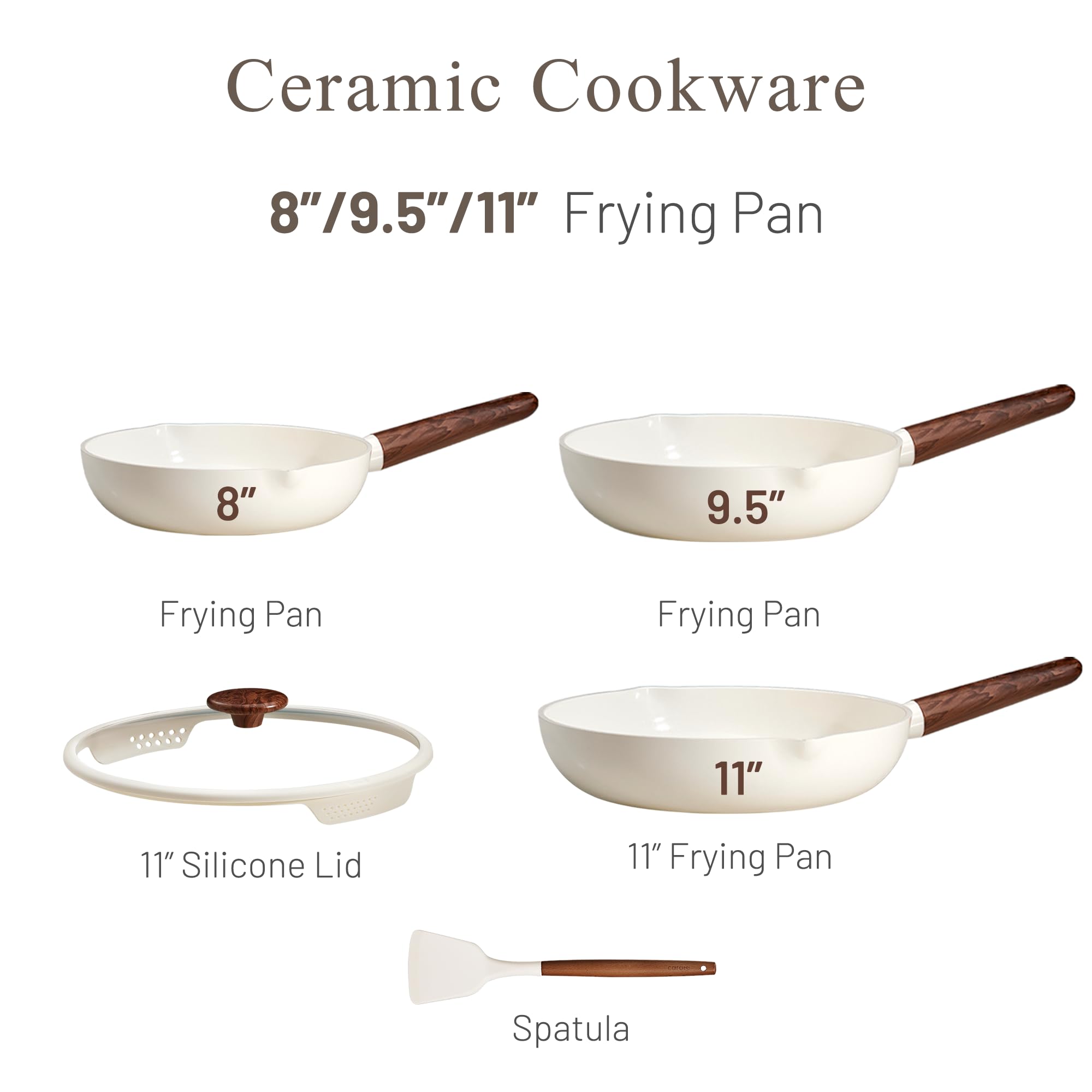 CAROTE ceramic nonstick 11-inch frying pan ideal for family meals and even browning.