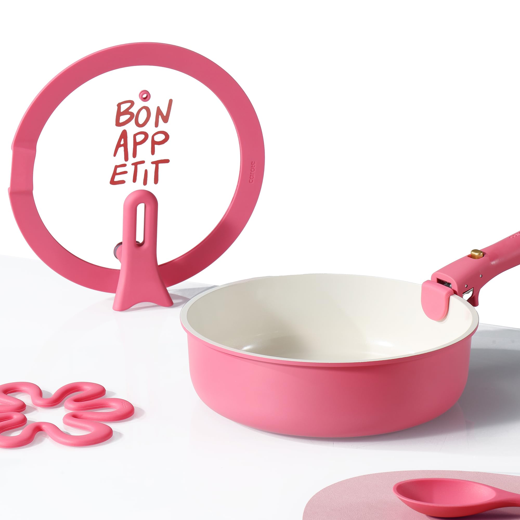 CAROTE ceramic nonstick surface minimizes oil for easier cleanup.