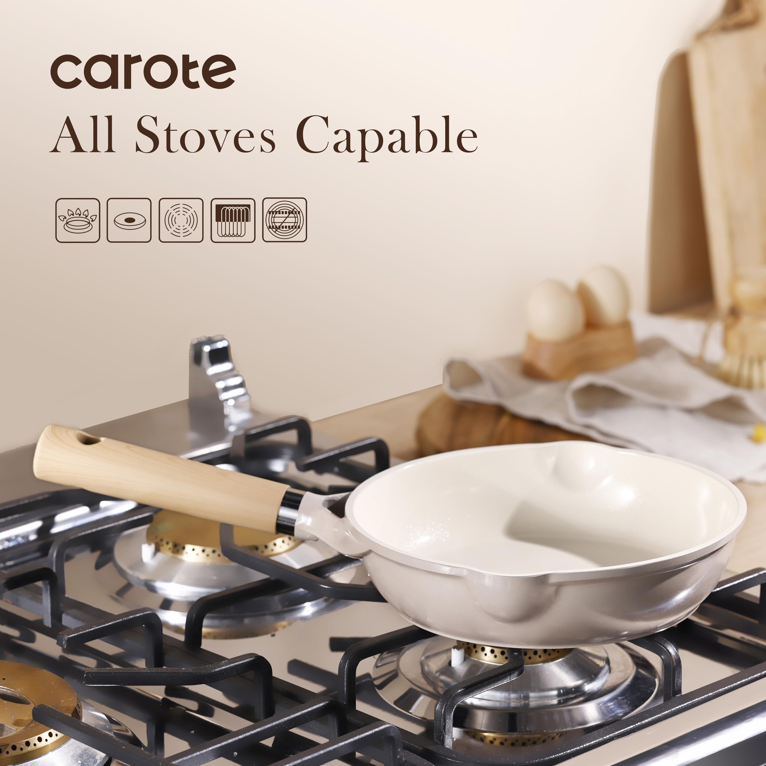 CAROTE induction-compatible ceramic pan heat distribution on induction stove.