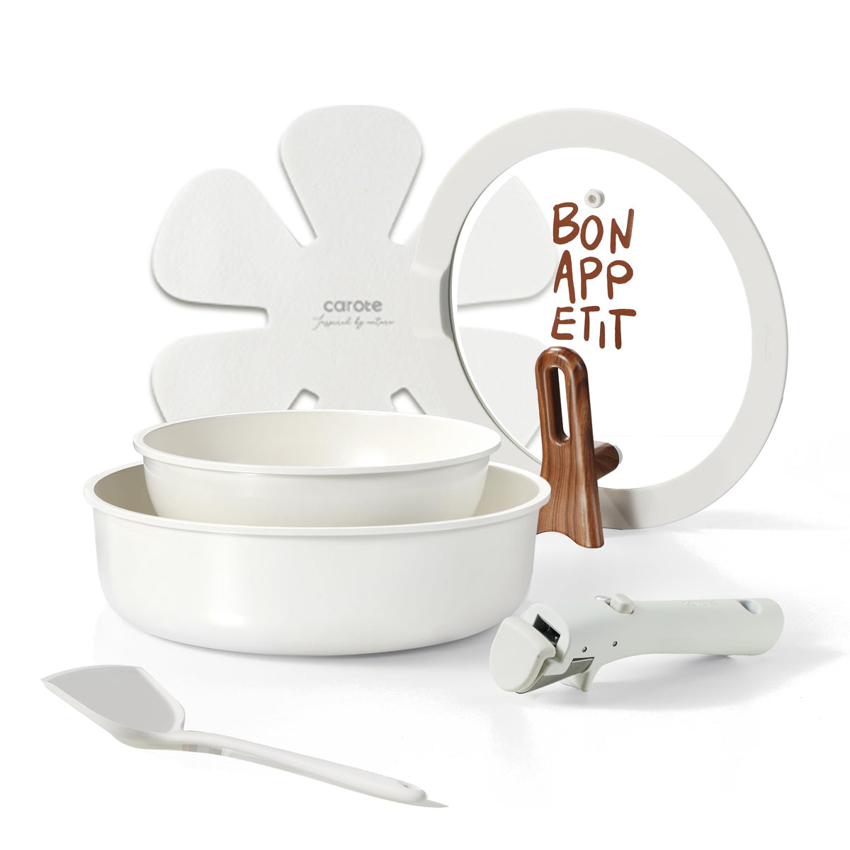 CAROTE ceramic pots and pans set with nonstick coating for easy cleanup and even heating.