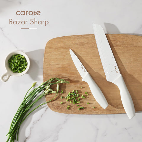 CAROTE chef knife in action demonstrates versatility for chopping and dicing