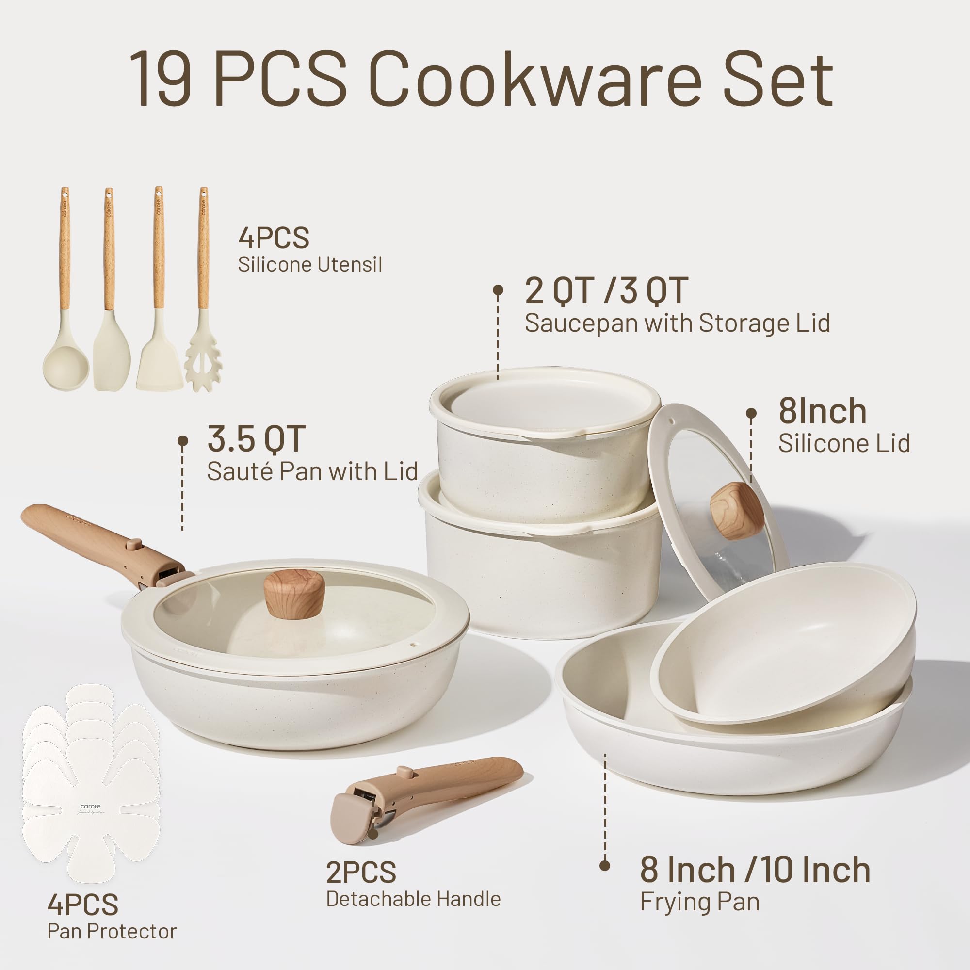CAROTE detachable-handle close-up showing secure lock for versatile cooking