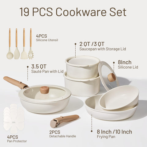 CAROTE detachable-handle close-up showing secure lock for versatile cooking