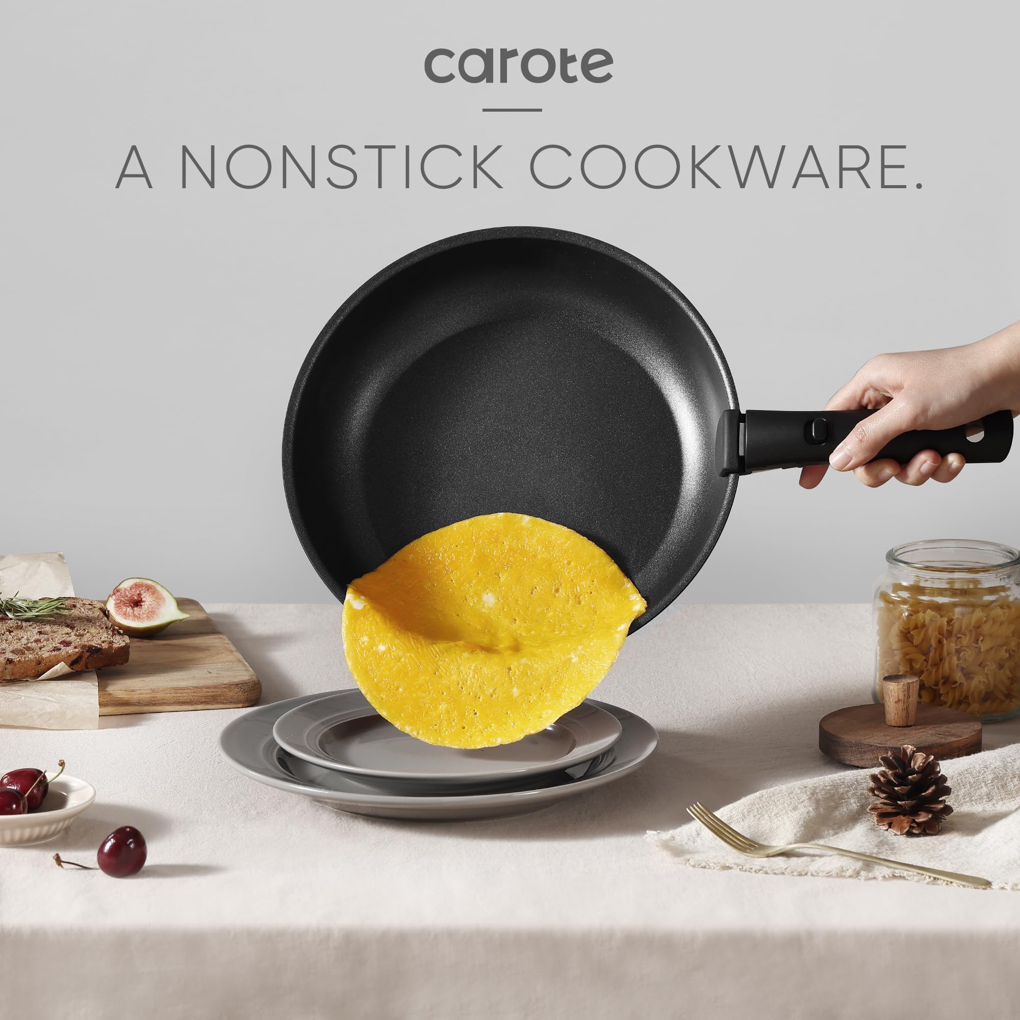 CAROTE detachable handle enabling seamless transition from stove to oven for versatile cooking.
