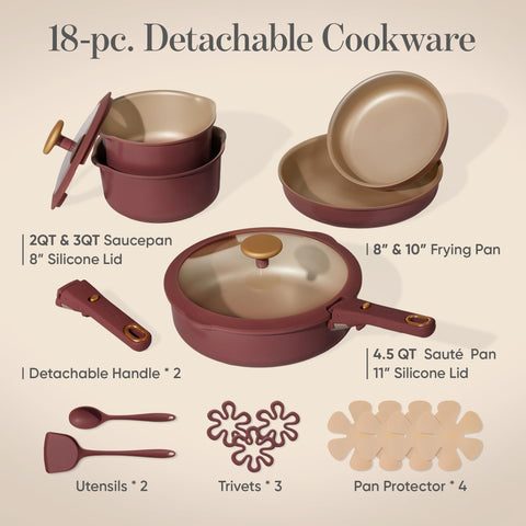 CAROTE detachable-handle system — space-saving design for compact storage.