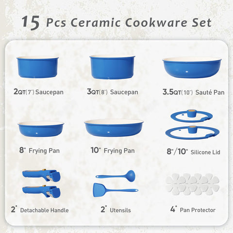 CAROTE detachable-handles ceramic pots and pans for space-saving and oven-to-table use