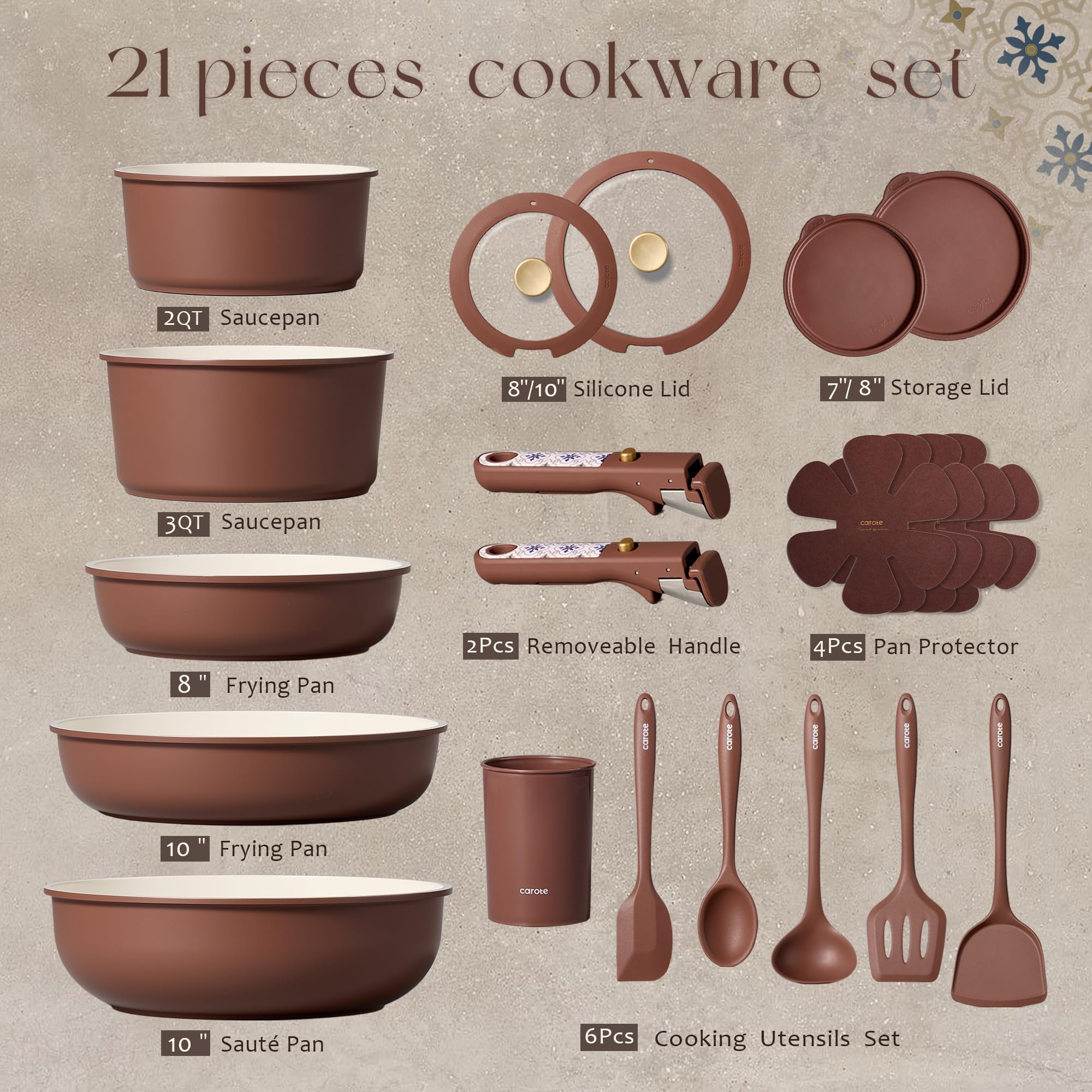 CAROTE detachable-handles cookware for compact storage and easy handling