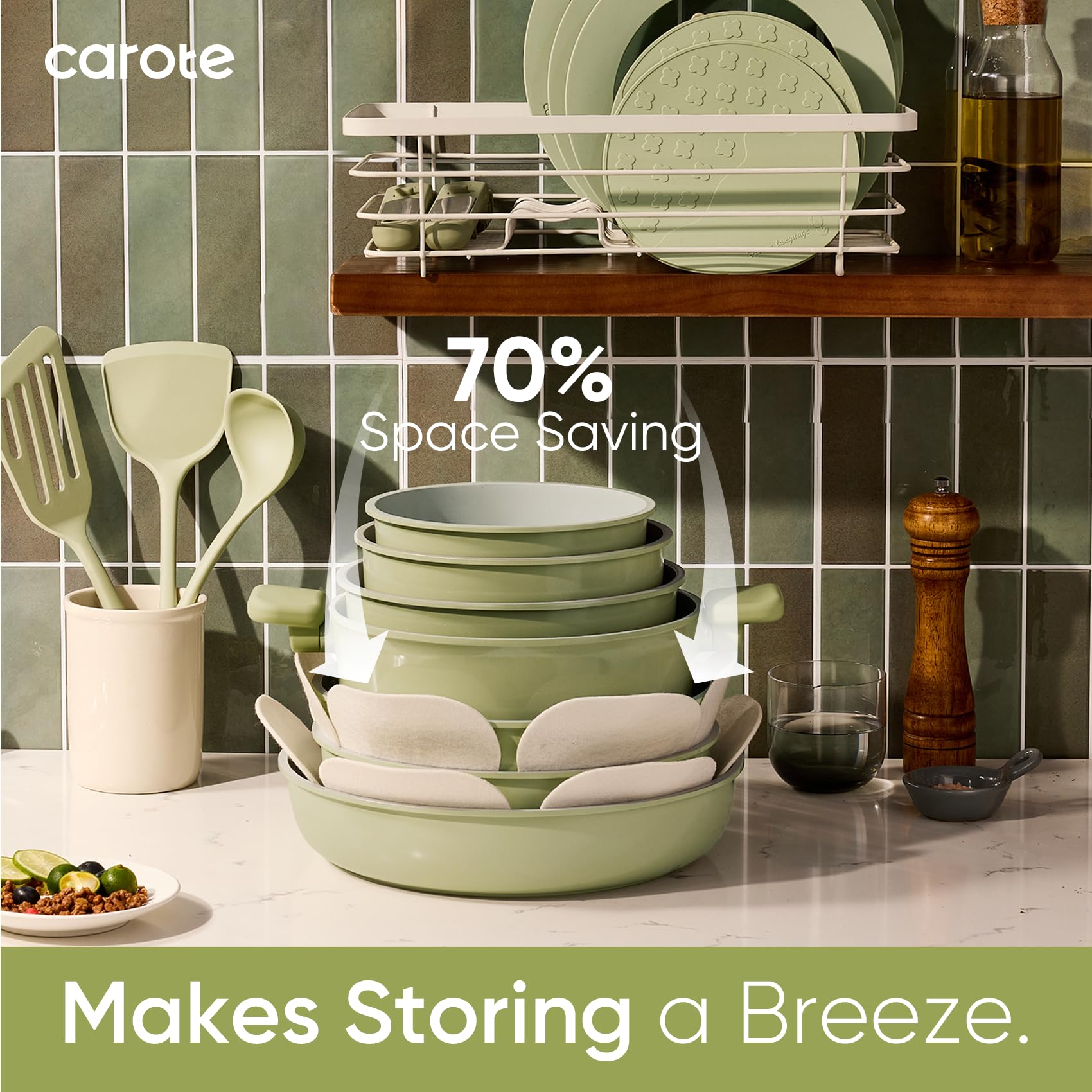 CAROTE dishwasher-safe cookware makes cleanup quick after meals.