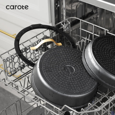 CAROTE dishwasher-safe pans for simple cleanup after meals
