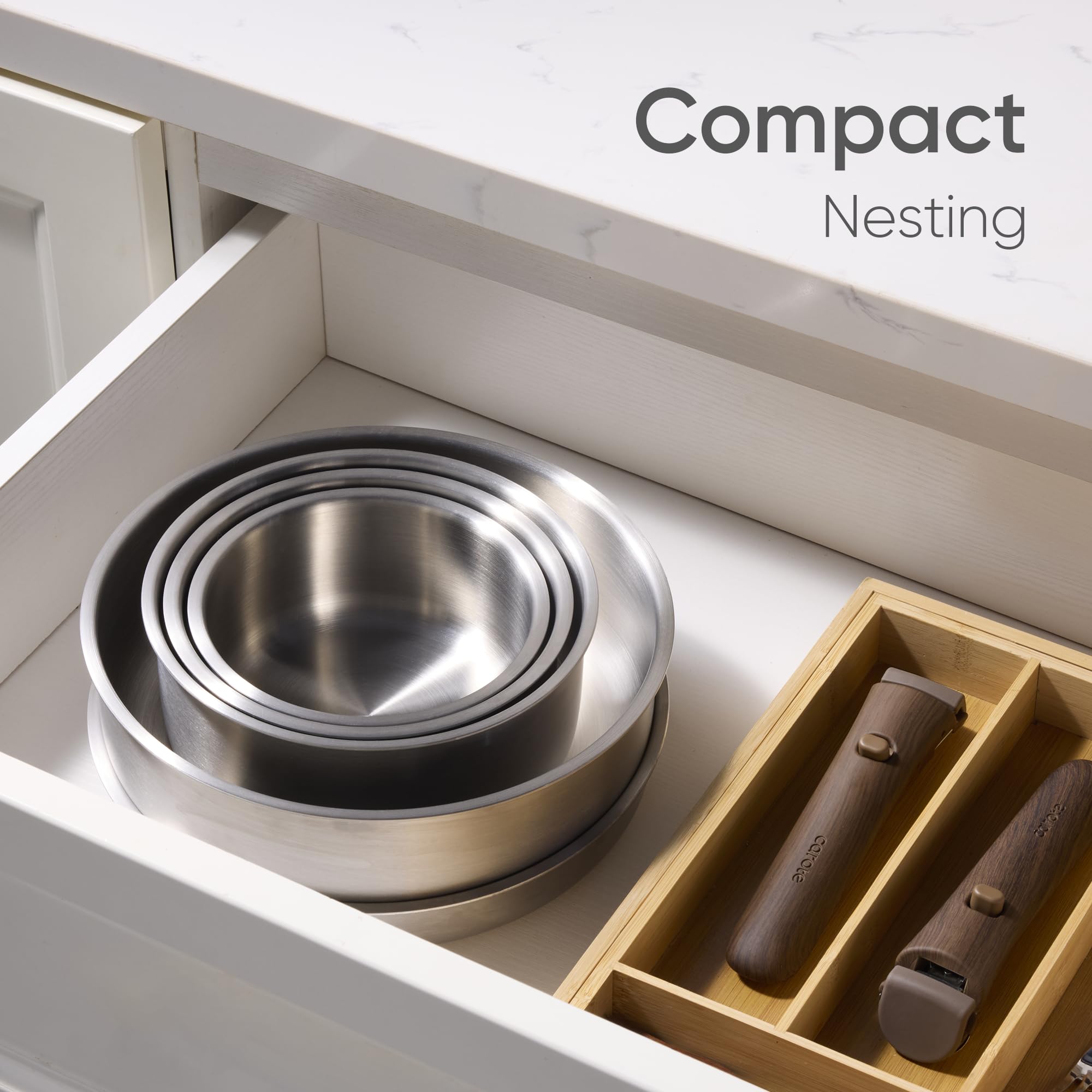Carote dishwasher-safe stainless steel cleans easily with rivet-free interior.