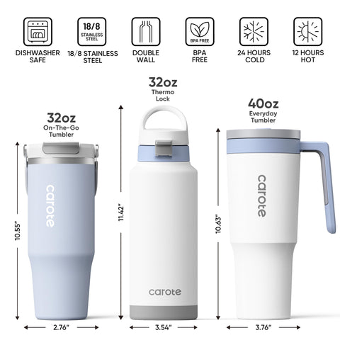CAROTE double-wall insulation blue bottle keeps drinks cold or hot.