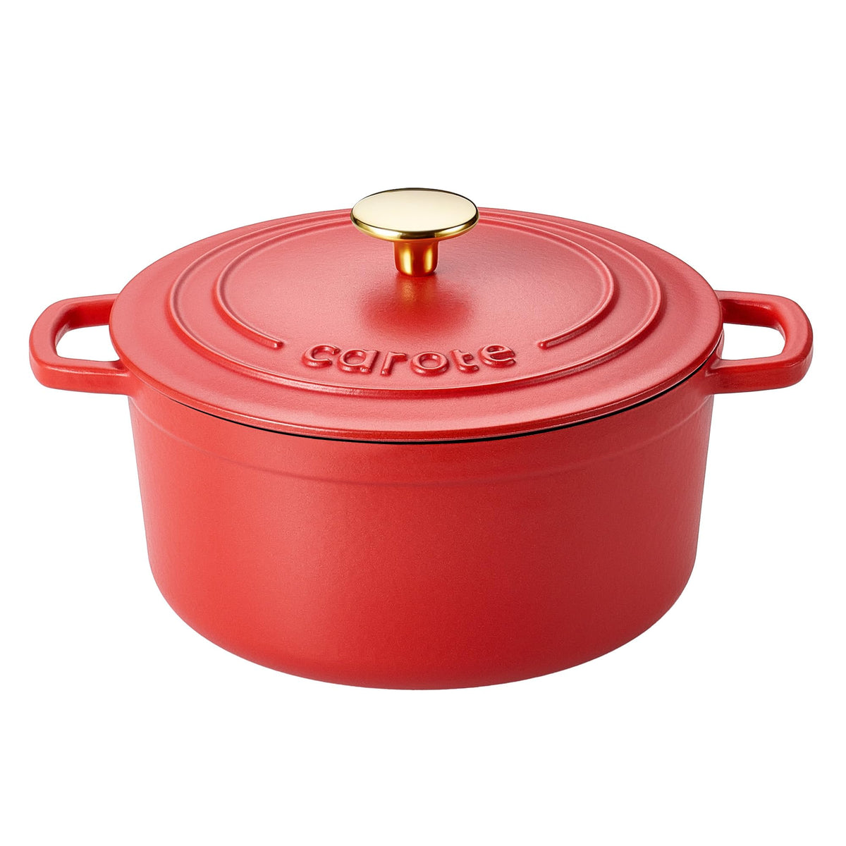 CAROTE red dutch oven front view with sturdy handles for versatile cooking