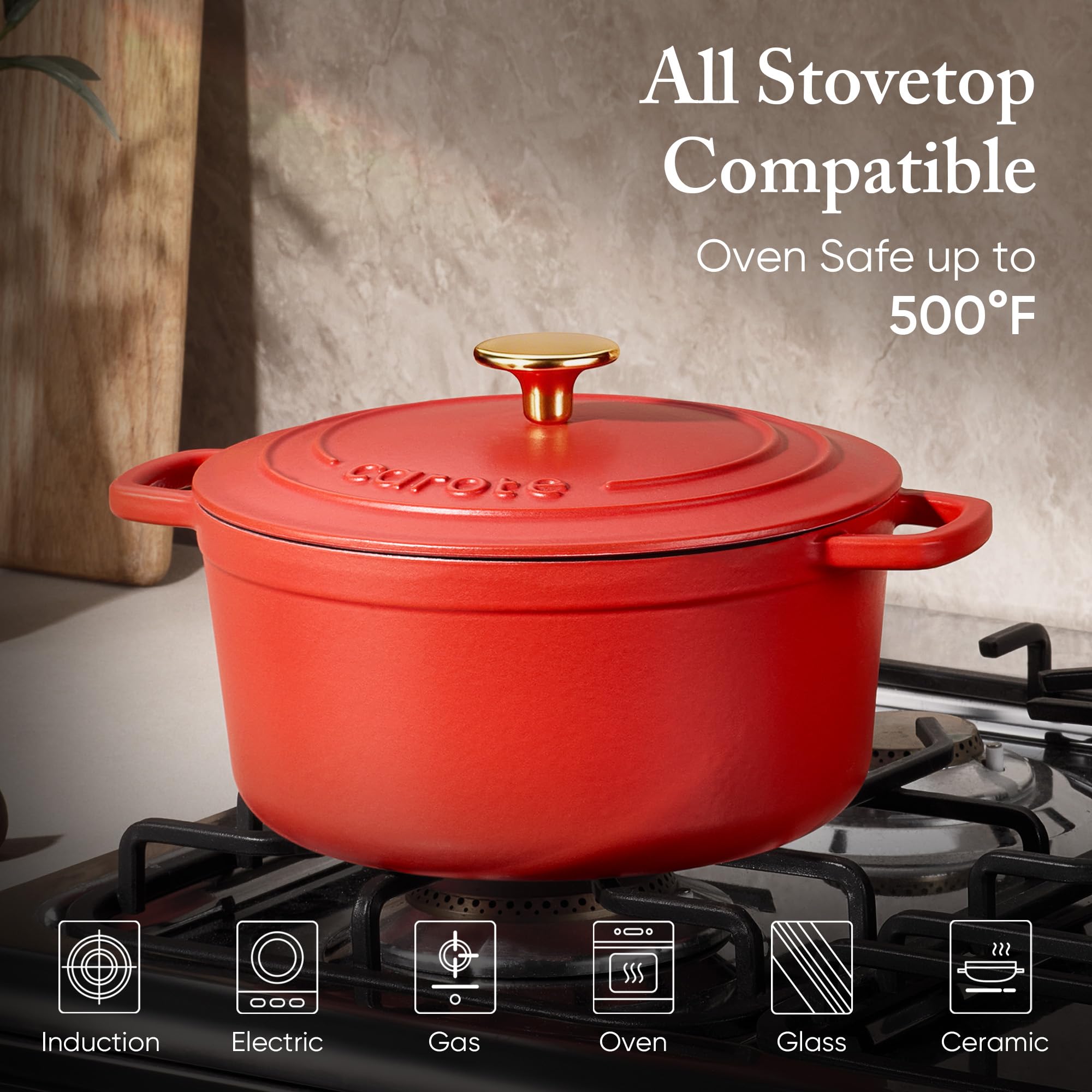 CAROTE red interior enamel highlights smooth cleaning and non-stick surface