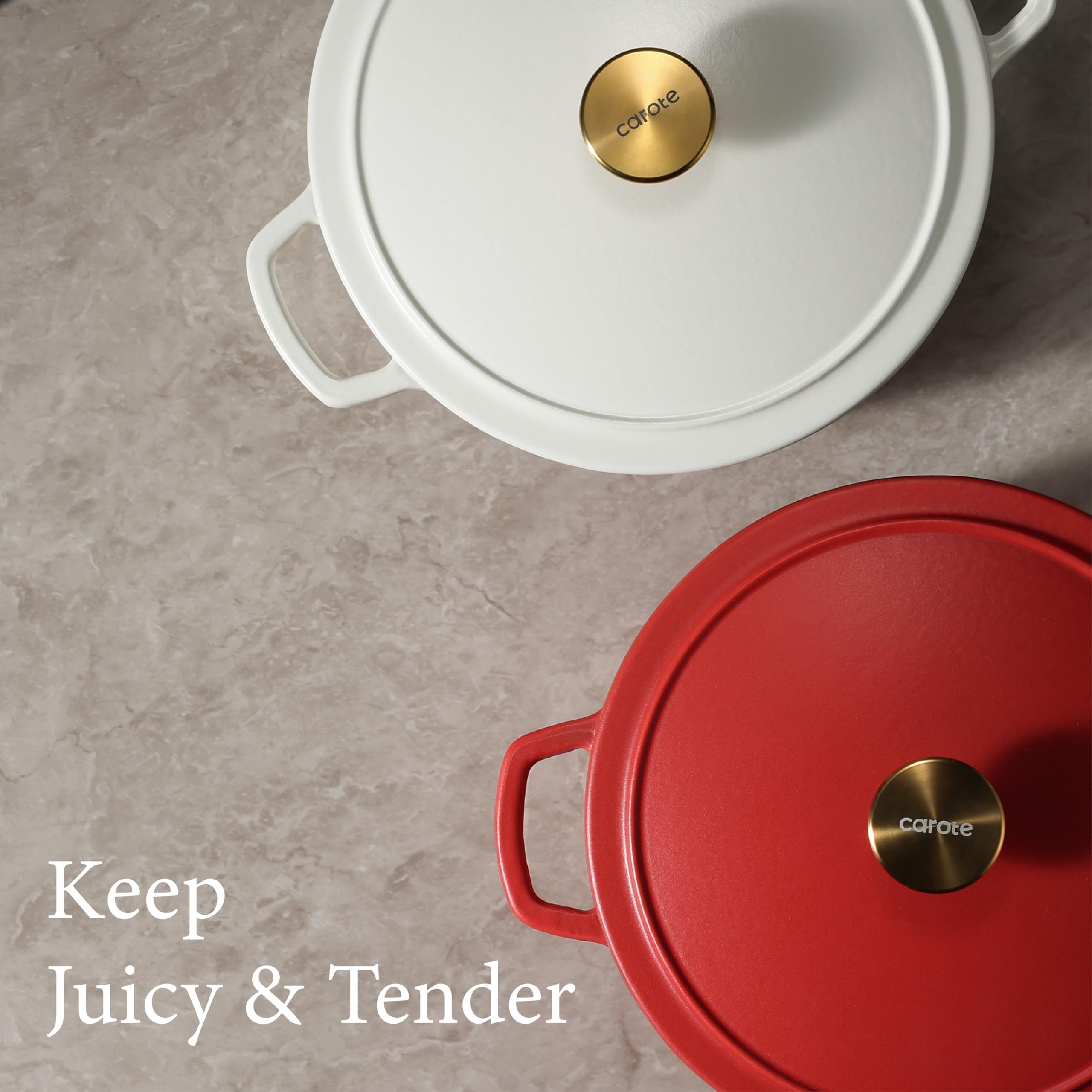 CAROTE 5QT enameled Dutch oven supports braising, searing, and baking in one pot.