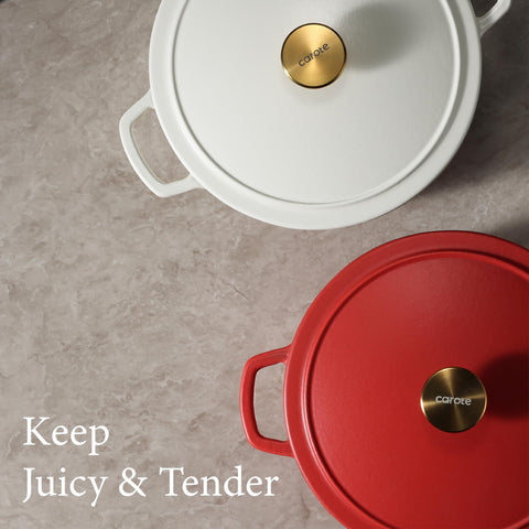CAROTE 5QT enameled Dutch oven supports braising, searing, and baking in one pot.