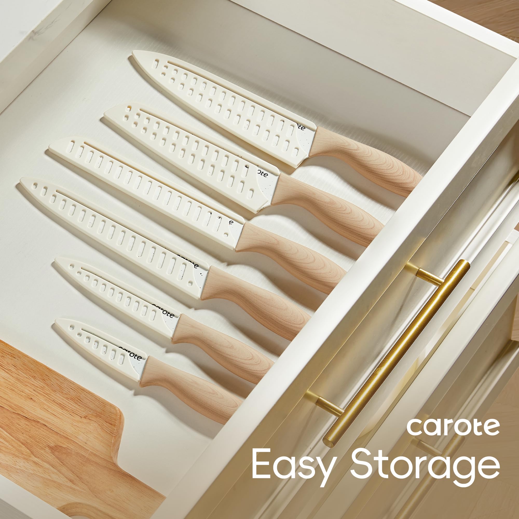 CAROTE easy-carry knife set ideal for camping, RV storage, and compact kitchens.