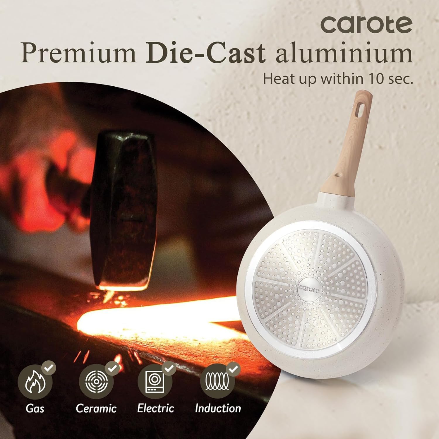 CAROTE easy-clean nonstick coating helps with quick food release and cleanup.